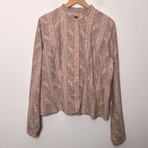 Lauren Ralph Lauren Linen Jacket Paisley Stripe Button Up English Ruffle Spring